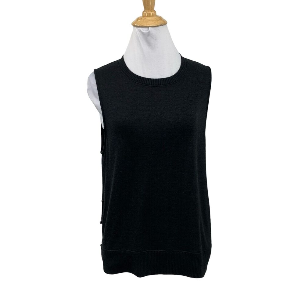 Rag & Bone Tank Top Womens Medium Black Fine Knit Side Button Sleeveless Stretch